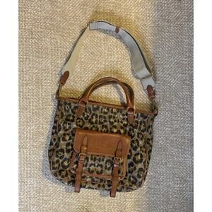RALPH LAUREN Messenger Canvas Leather Flap Animal Print Bird Hunting Bag Purse